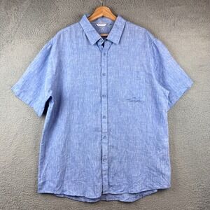 AMIANI Men's Light‎ Blue Linen Short Sleeve Button Down Shirt XL
